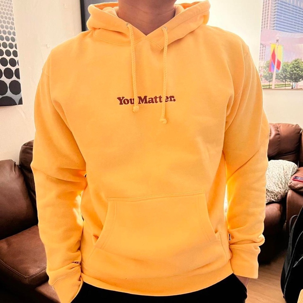 You Matter Demetrius Harmon Yellow Fleece Soft Embroidered Hoodie XS